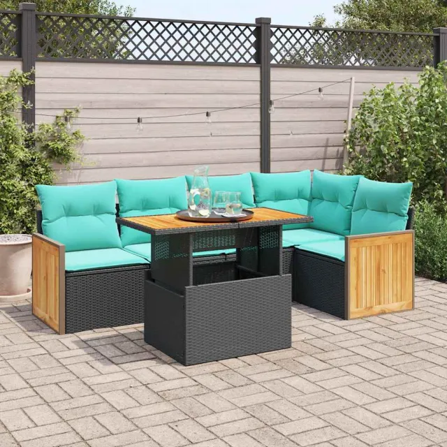 vidaXL 6-delige Loungeset met kussens poly rattan acacia zwart, foto 2
