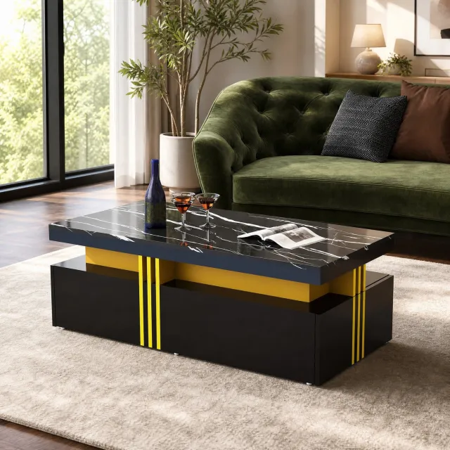 CHICFURN Salontafel - 2 lades - Hoogglans - Rechthoekig - Zwart