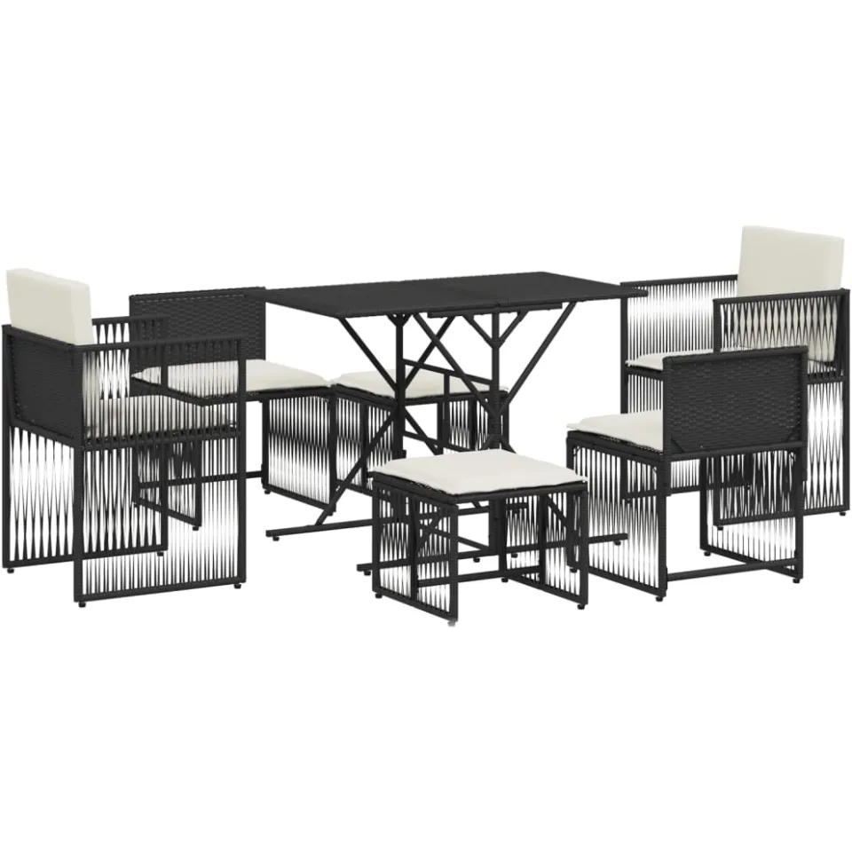 vidaXL 7-delige Tuinset met kussens poly rattan zwart