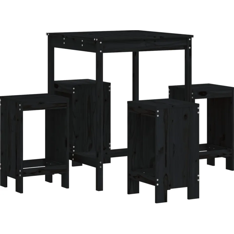 vidaXL 5-delige Barset massief grenenhout zwart, foto 3