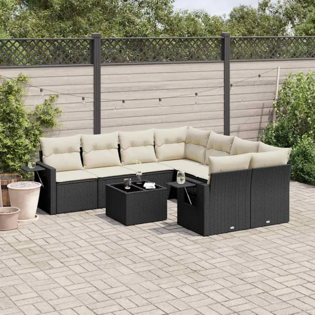 vidaXL 9-delige Loungeset met kussens poly rattan zwart, foto 2