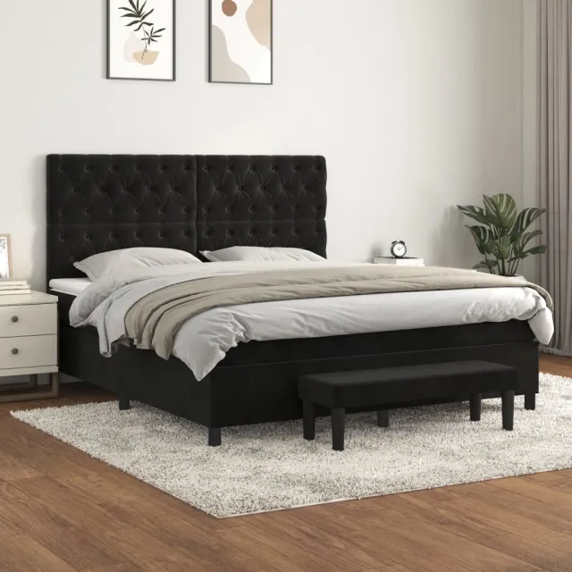 vidaXL Boxspring met matras fluweel zwart 160x200 cm