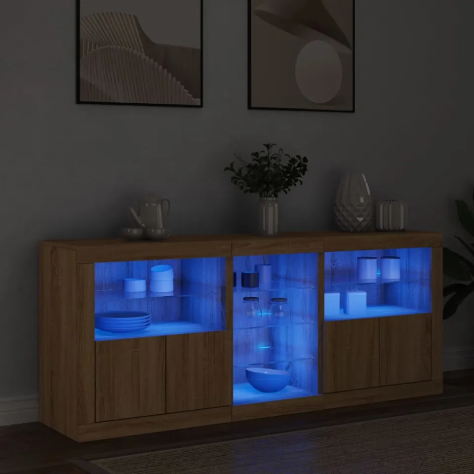 vidaXL Dressoir met LED-verlichting 162x37x67 cm sonoma eikenkleurig, foto 2