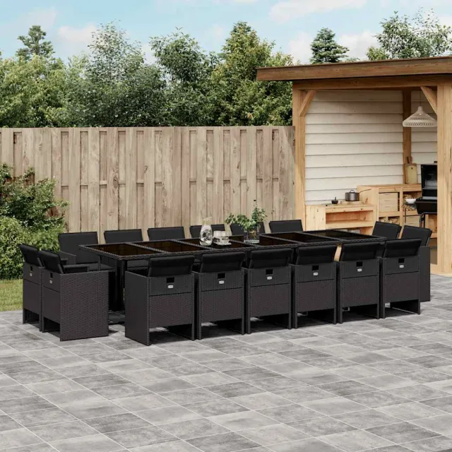 vidaXL 17-delige Tuinset met kussens poly rattan zwart, foto 2
