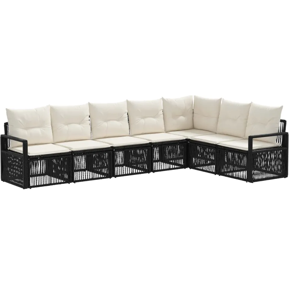 vidaXL Tuinbankenset 7 st 7-zits Zwart poly rattan