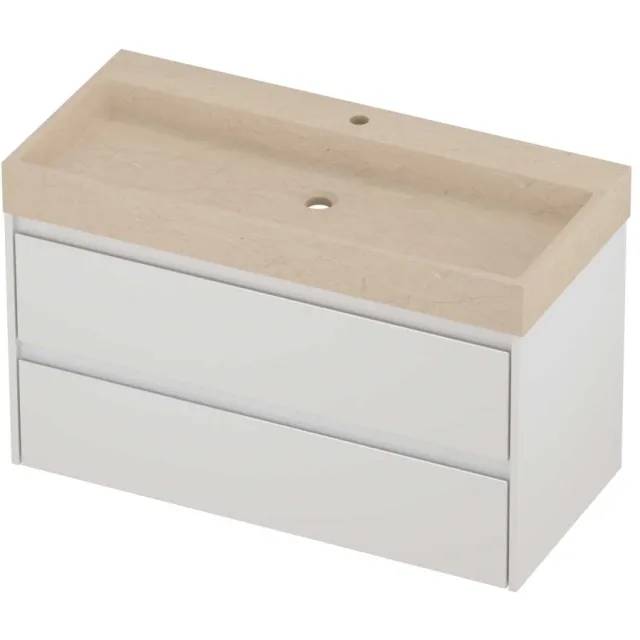 Proline Evoli Badmeubelset Hardsteen Loft 1 Kraangat 100x46x62 cm Sand Stone Glans Wit