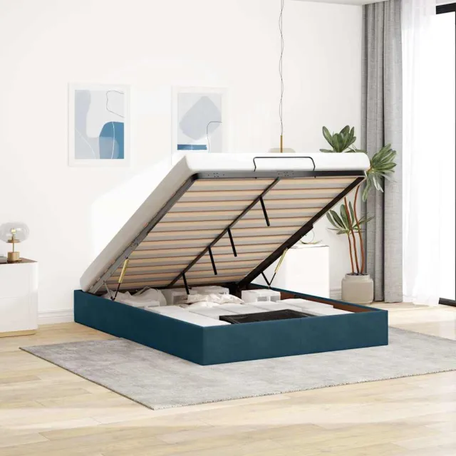 vidaXL Ottoman bedframe zonder matras 140x200 cm fluweel donkerblauw