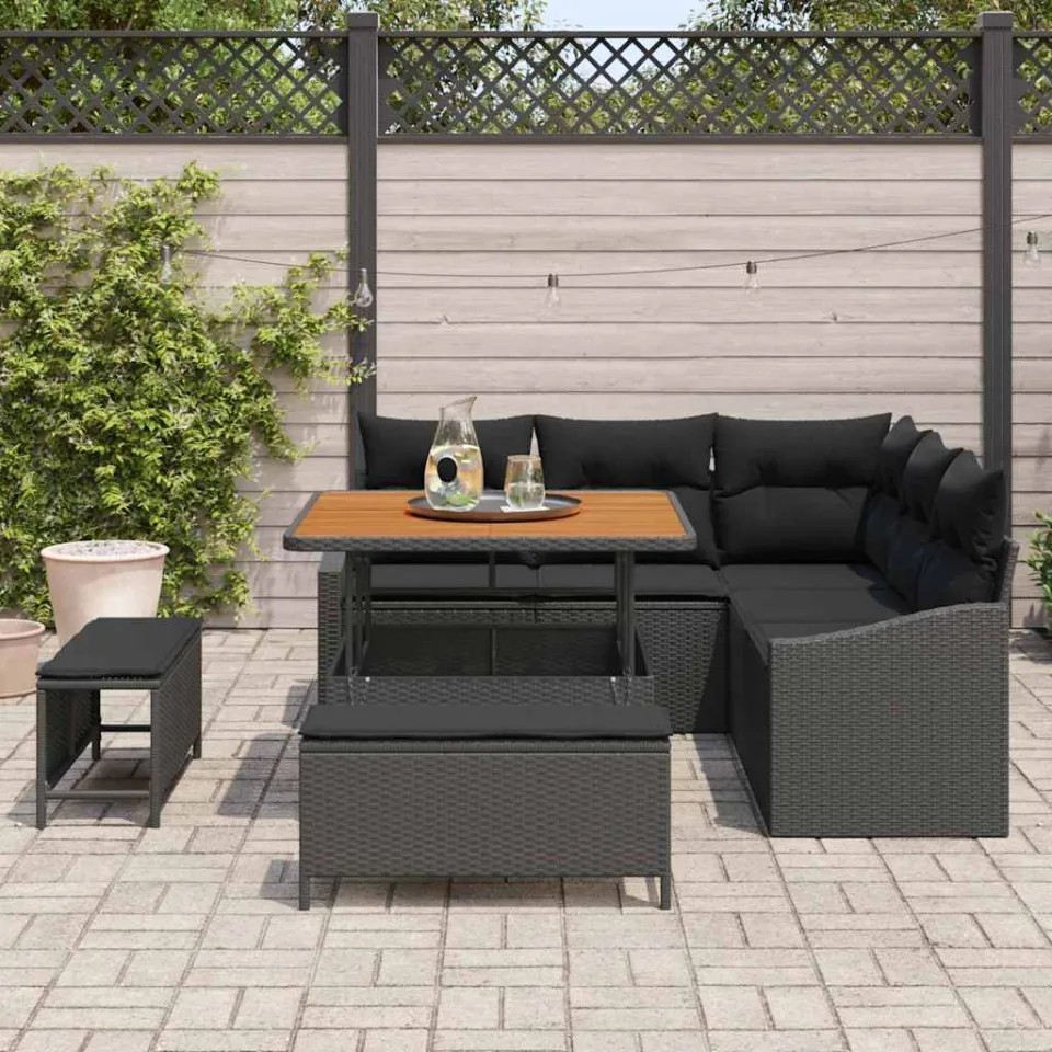 vidaXL Tuinbankenset 8 st Zwart poly rattan, foto 3