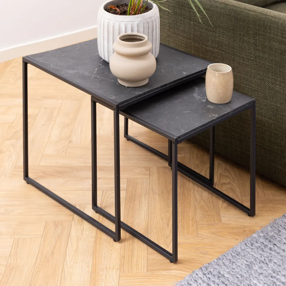 Lisomme Imke salontafel marmerlook antraciet - set van 2, foto 4