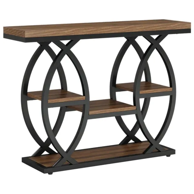 DMG Supply Consoletafel - 4 Lagen - Industrieel - 100 x 30 x 80 cm - Bruin en Zwart - Spaanplaat en Metaal
