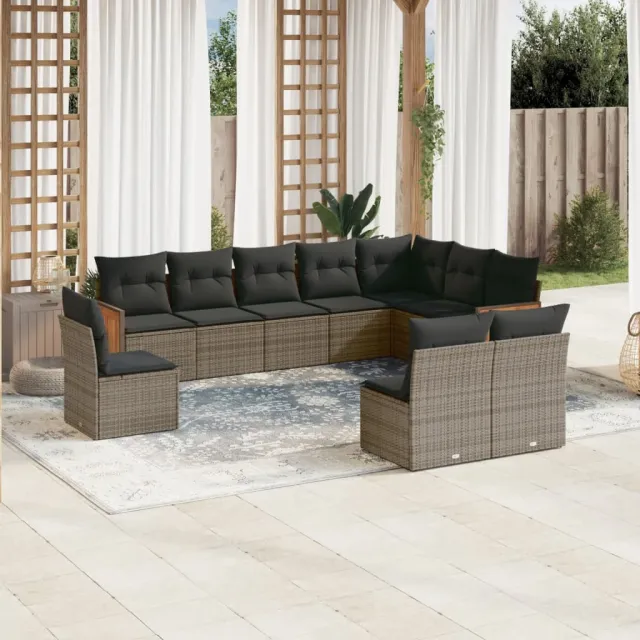 vidaXL 10-delige Loungeset met kussens poly rattan grijs, foto 2