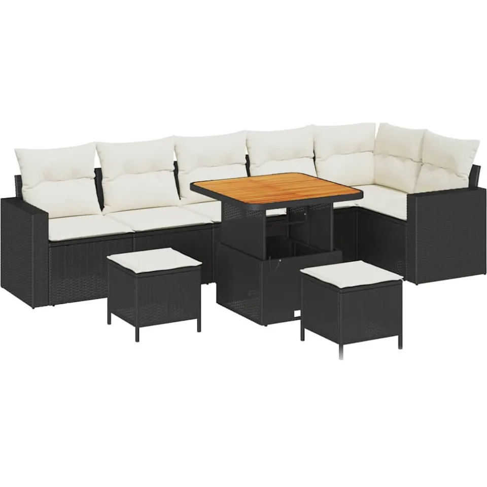 vidaXL Tuinbankenset 9 st Zwart poly rattan