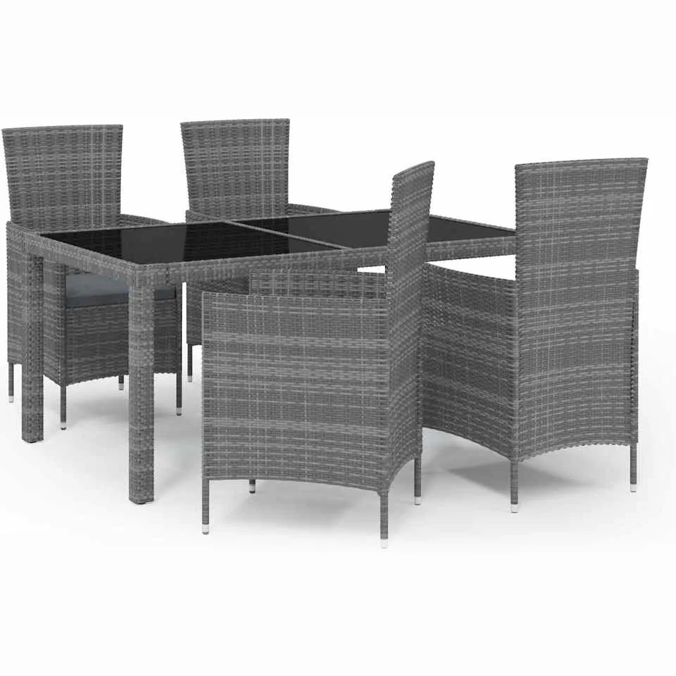 vidaXL 5-delige Tuinset met kussens poly rattan grijs, foto 3