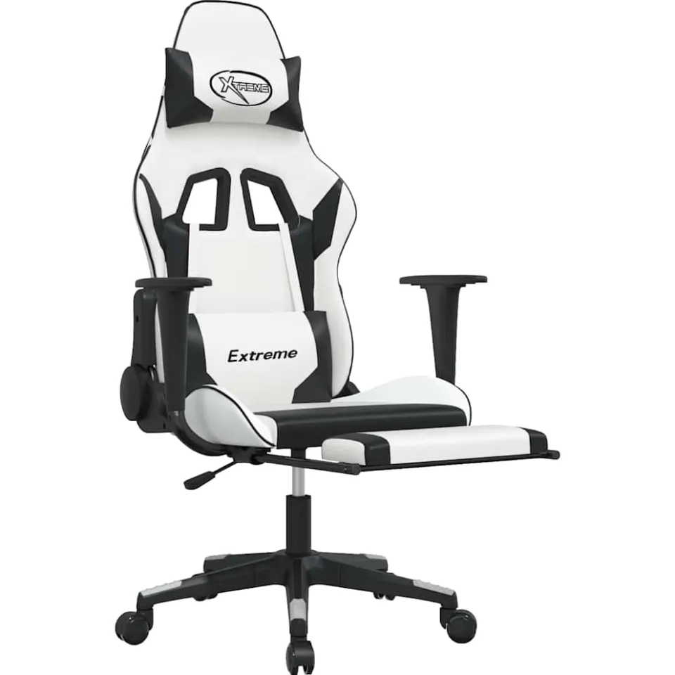 vidaXL Massage gamestoel met voetensteun kunstleer wit en zwart, foto 3