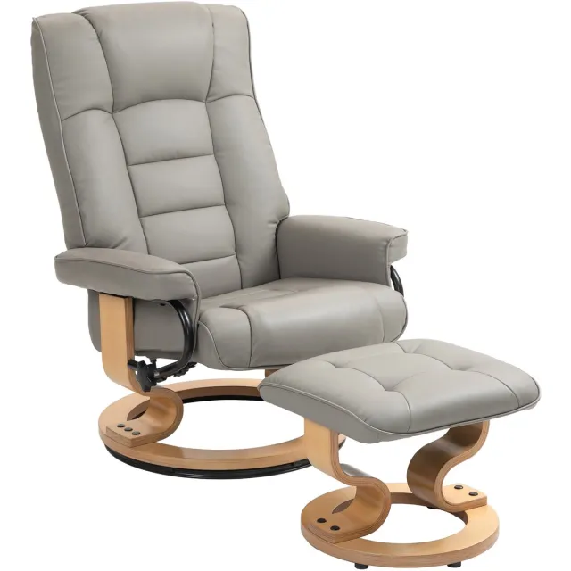 Homona Relaxfauteuil met hocker - 360° draaibaar en 130° verstelbaar - Kunstleer - 76 x 85 x 104 cm - Grijs