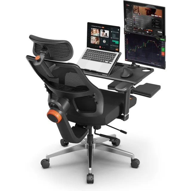 Newtral Ergonomische Bureaustoel met Afneembaar Bureau - Met Voetensteun & Automatische Lendensteun - 4D Armleuningen - 96°-136° Kantelfunctie - Gaming & Thuiswerkplek zwart
