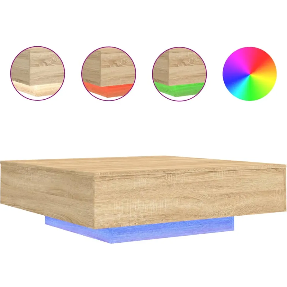 vidaXL Salontafel met LED-verlichting 100x100x31 cm sonoma eikenkleur, foto 4