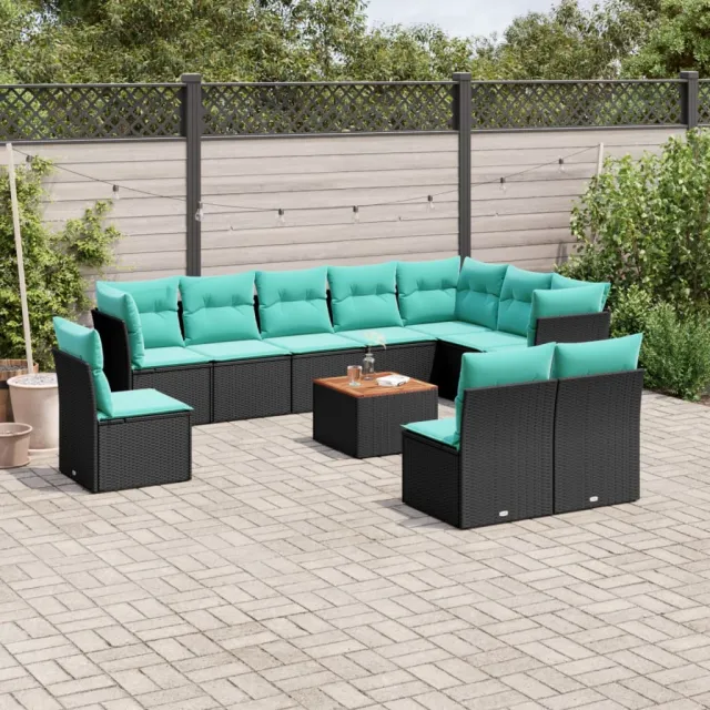 vidaXL 11-delige Loungeset met kussens poly rattan zwart, foto 2