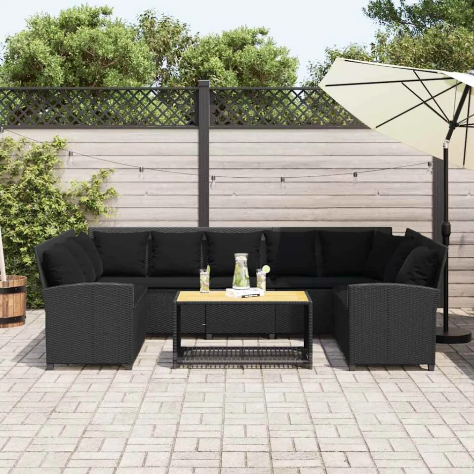 vidaXL Tuinbank met kussens poly rattan zwart, foto 3