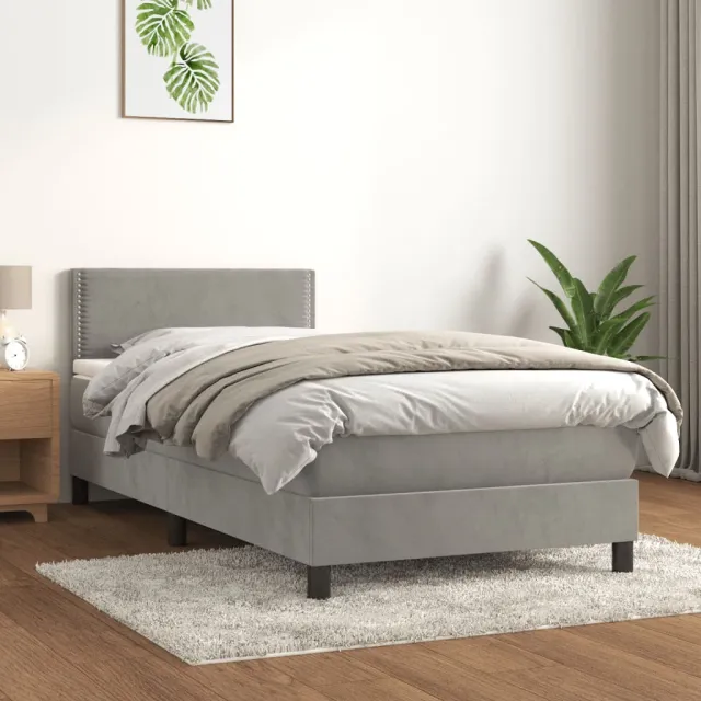 vidaXL Boxspring met matras fluweel lichtgrijs 100x200 cm grijs