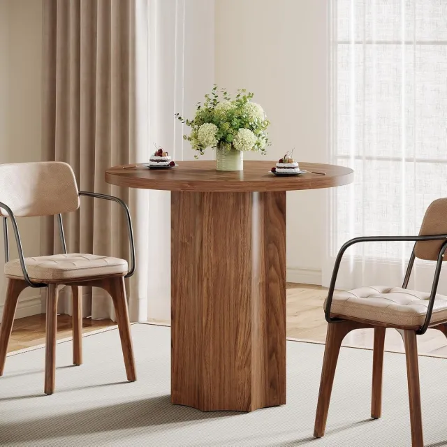 Tribesigns Eettafel Rond - 80cm Ronde Tafel voor 2 personen - rustiek bruin - Boerderijkeukentafel met ronde houten voet - voor Eetkamer, Keuken, Woonkamer - 80×80×75cm