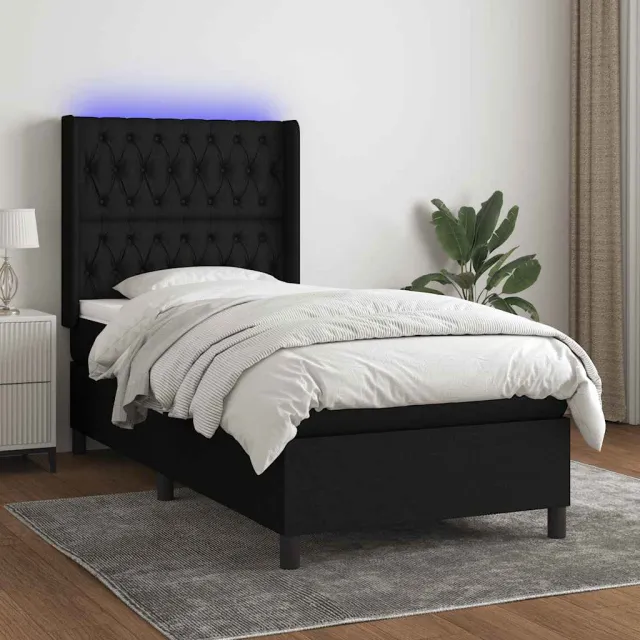 vidaXL Boxspring met matras en LED stof zwart 100x200 cm