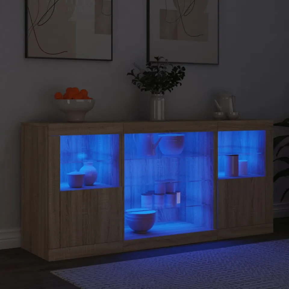 vidaXL Dressoir met LED-verlichting 142,5x37x67 cm sonoma eikenkleurig, foto 4