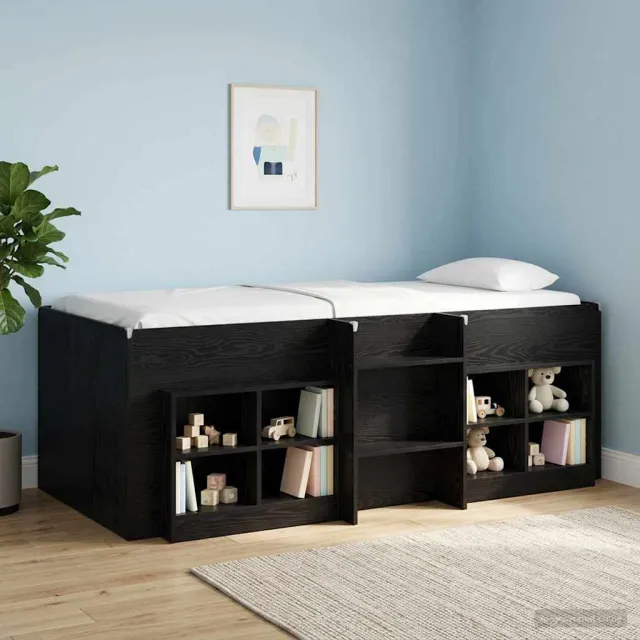 vidaXL Kinder Hoogslaper Zwart eiken 90 x 190 cm Bewerkt hout