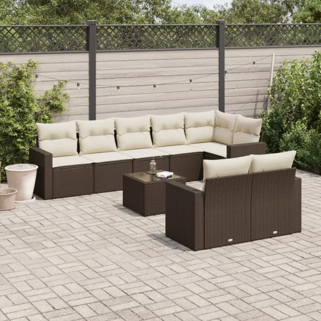vidaXL 9-delige Loungeset met kussens poly rattan bruin, foto 2