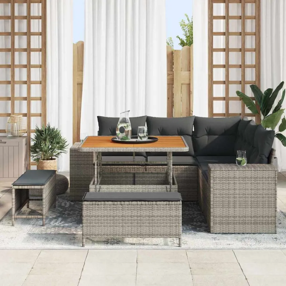 vidaXL Tuin Sofa Set 8 st Grijs poly rattan, foto 3