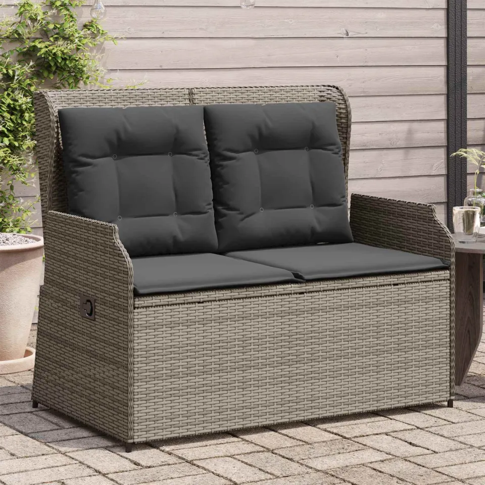 vidaXL Tuinbank Grijs poly rattan, foto 3