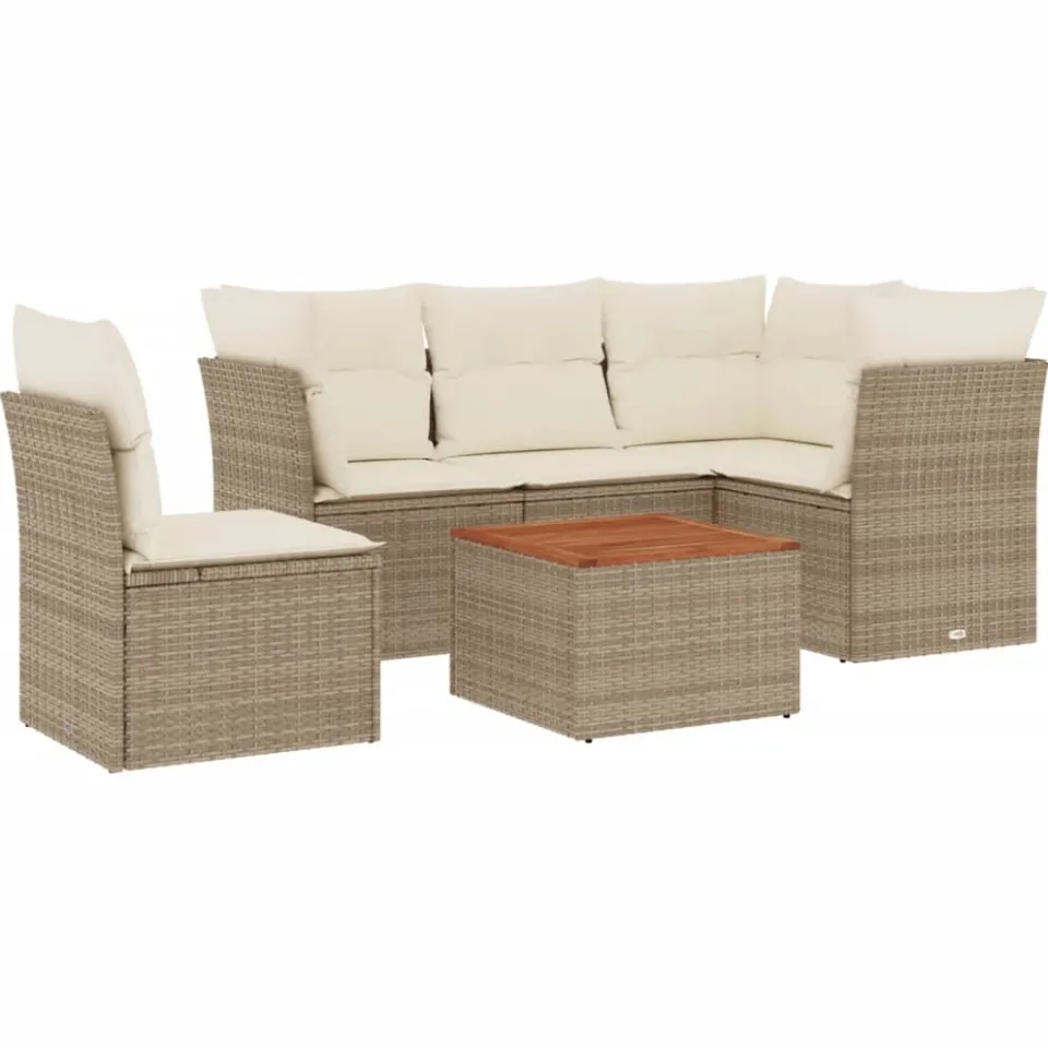 vidaXL 6-delige Loungeset met kussens poly rattan beige