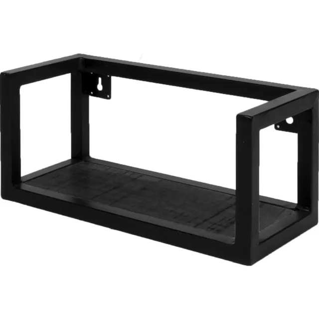 Home67 Wandplank Vintage Zwart Mangohout 37 cm - Industriële Wandplank van Mangohout met Stalen Frame