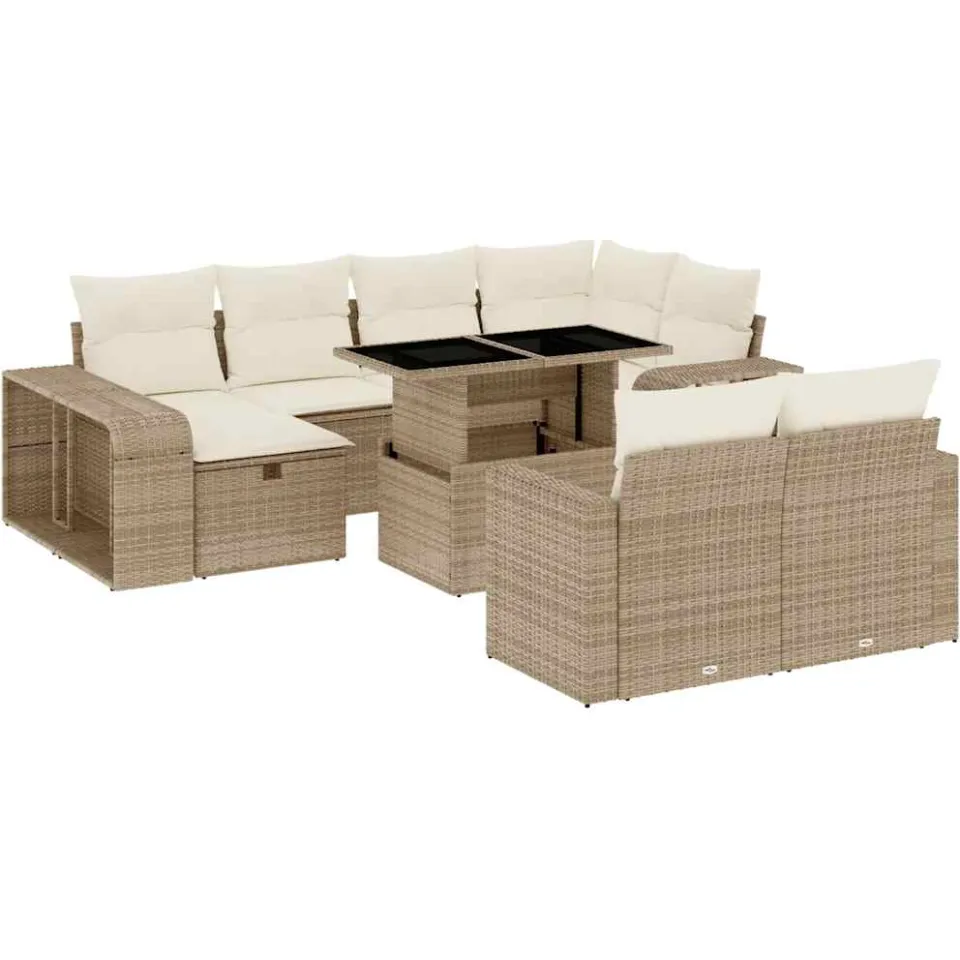 vidaXL 11-delige Tuinset met kussens poly rattan beige, foto 3