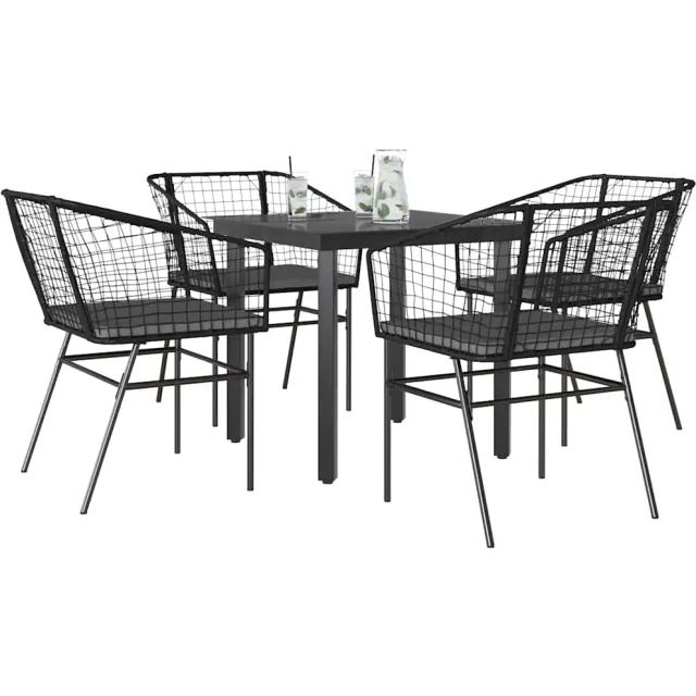 vidaXL 5-delige Tuinset met kussens poly rattan glas zwart