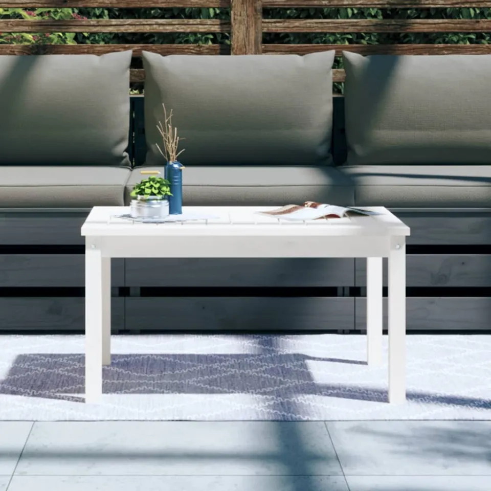 vidaXL Tuintafel 82,5x50,5x45 cm massief grenenhout wit, foto 3