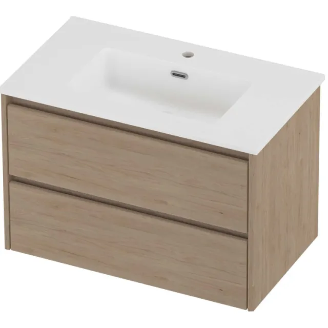 Proline Tribute Badmeubelset Porselein Elegant 1 Gat 80x46x54 cm Mat White Ideal Oak Eiken