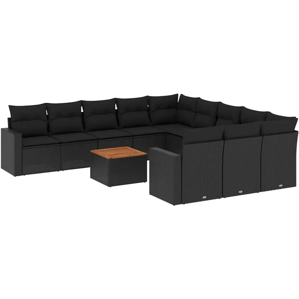 vidaXL 12-delige Loungeset met kussens poly rattan zwart, foto 3