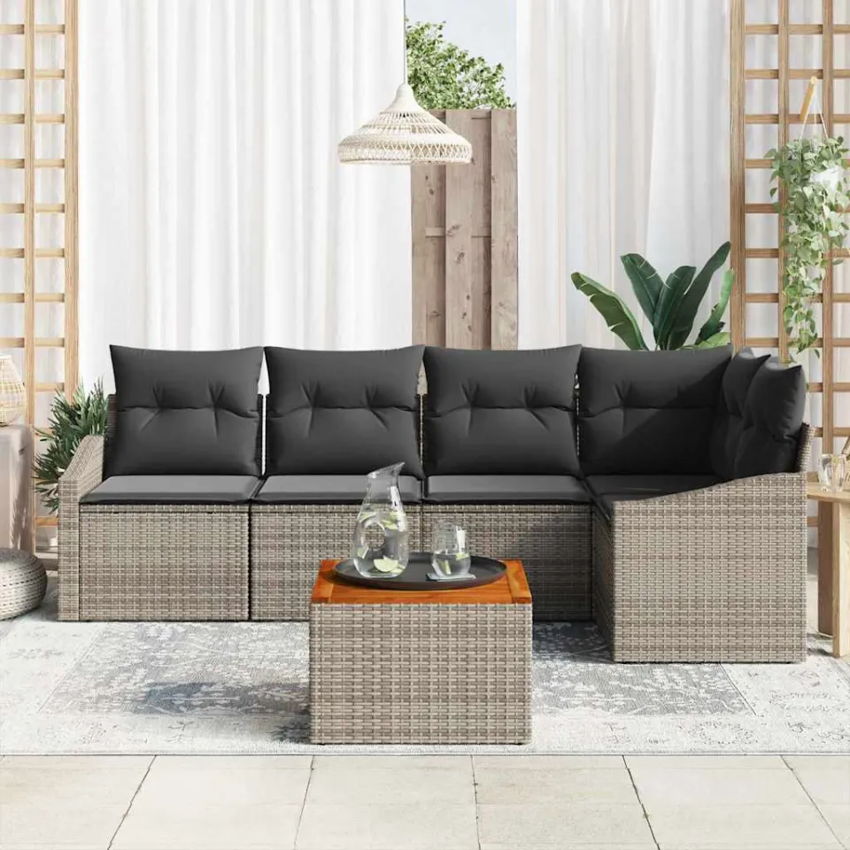 vidaXL Tuinbankenset 6 st Grijs poly rattan, foto 3