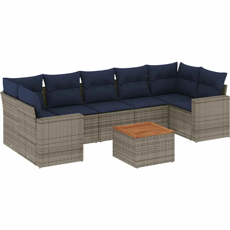 vidaXL 8-delige Loungeset met kussens poly rattan grijs, foto 3