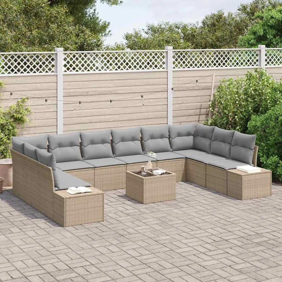 vidaXL Tuinbankenset 11 st Beige Poly riet, foto 3
