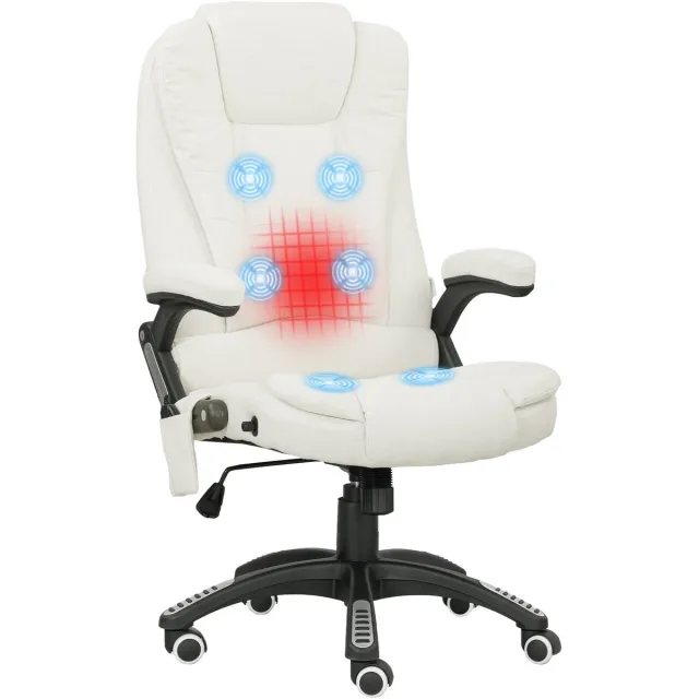Vinsetto Massage Bureaustoel Linnenimitatie (100% polyester), schuim 67B x 74D x 107-116H cm Crèmewit Crème wit