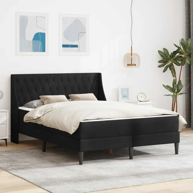 vidaXL Bedframe met matras Zwart 140 x 190 cm fluweel
