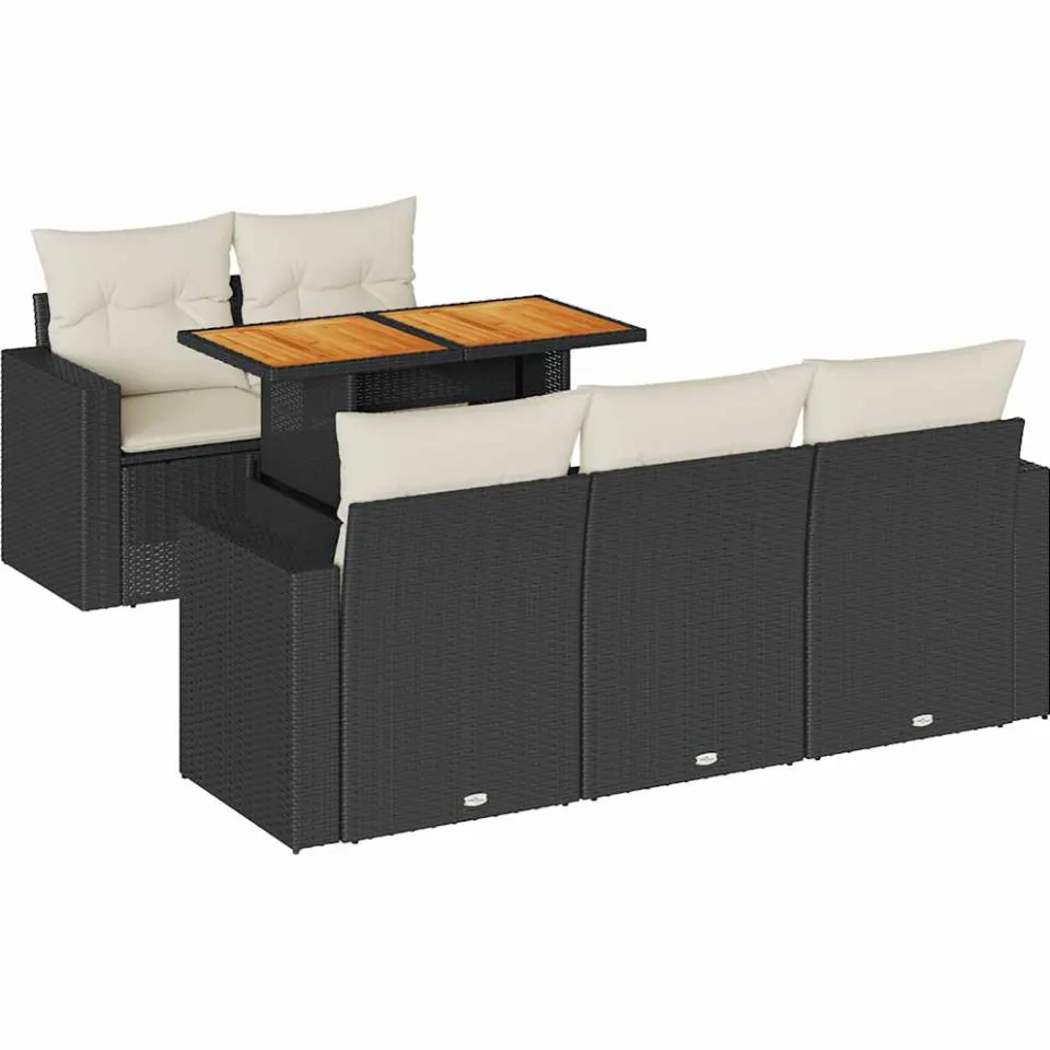 vidaXL 6-delige Loungeset met kussens poly rattan zwart, foto 3