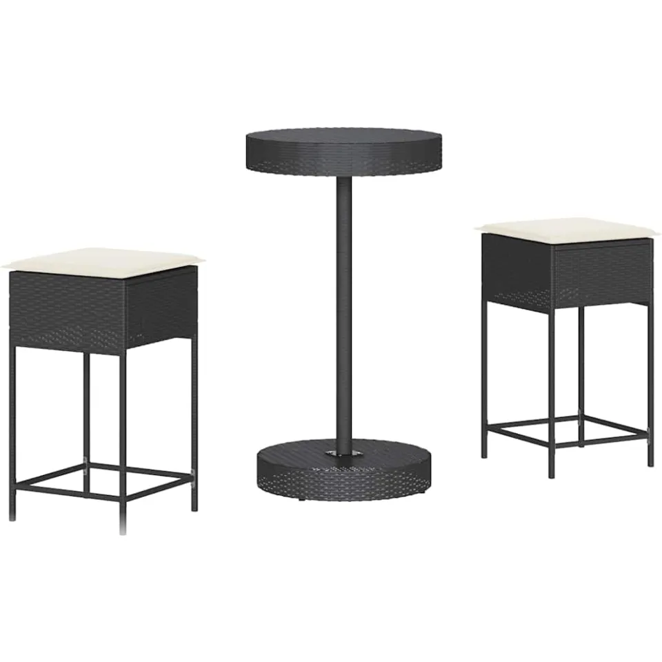 vidaXL 3-delige Tuinbarset met kussens poly rattan zwart, foto 3