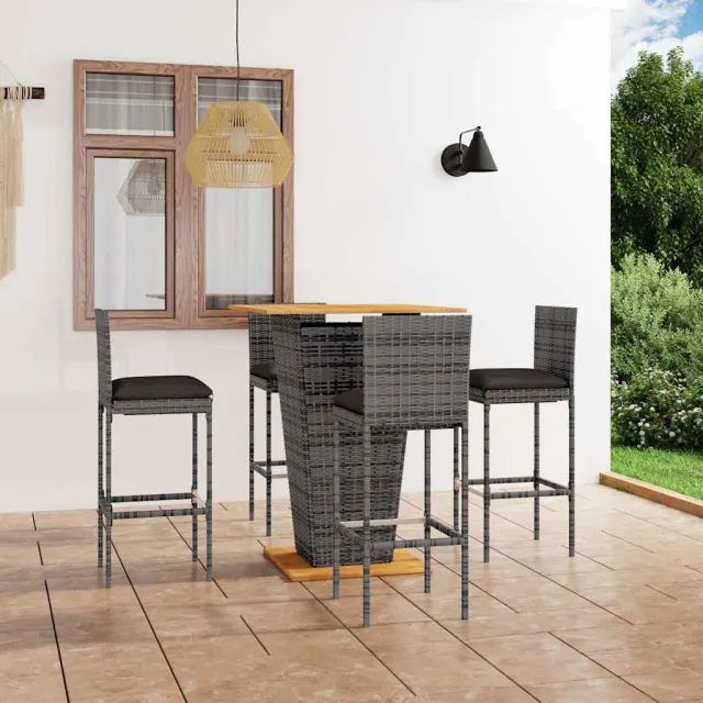 vidaXL 5-delige Tuinbarset met kussens poly rattan grijs, foto 2