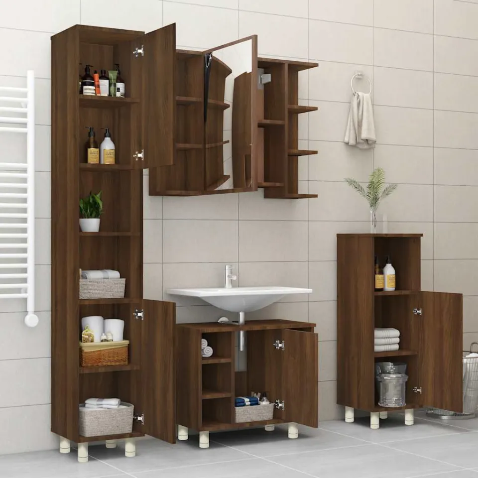 vidaXL Badkamerkast 30x30x95 cm bewerkt hout bruin eikenkleur, foto 4
