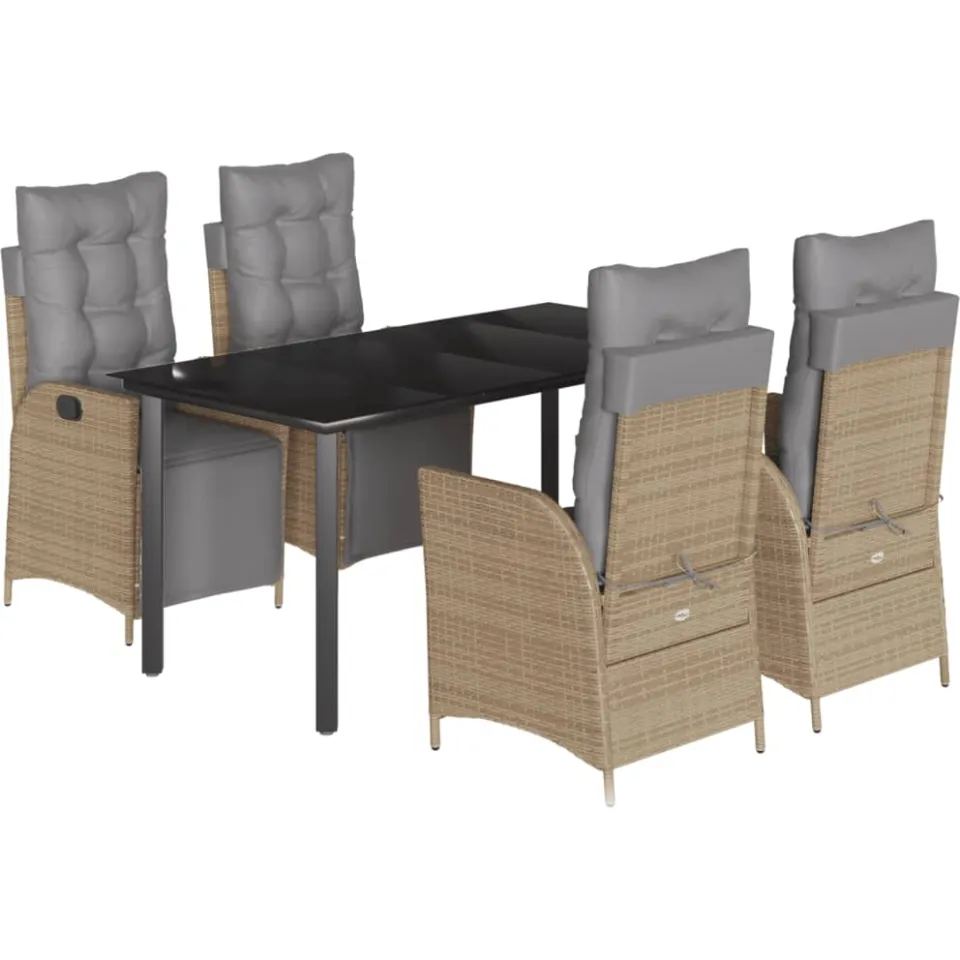 vidaXL 5-delige Tuinset met kussens poly rattan gemengd beige