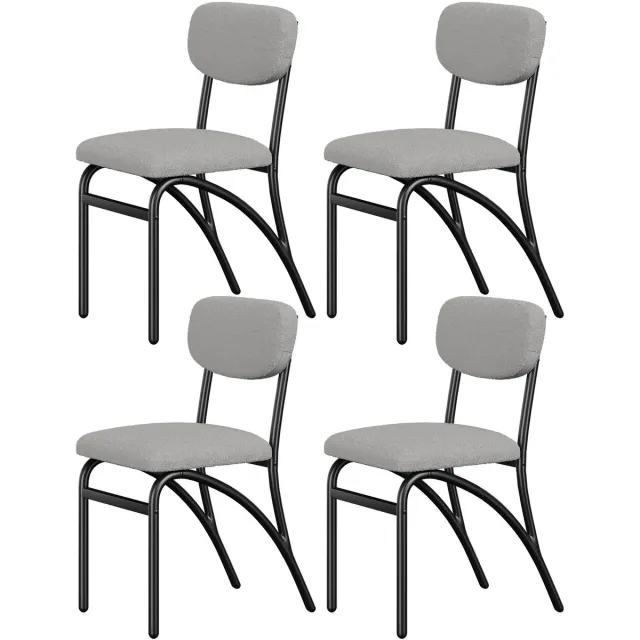 Triumpunpre Eetkamerstoel Set van 4 - Teddy Bouclé Stof - Grijs - Metalen Poten - Comfortabele Keukenstoelen