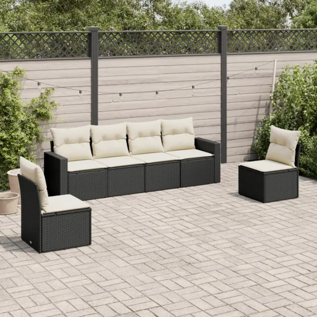 vidaXL 6-delige Loungeset met kussens poly rattan zwart, foto 2